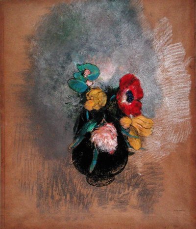 アネモネとチューリップ（パステル・紙 作： Odilon Redon