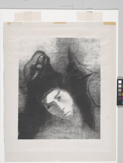 アントワーヌ：「このすべての目的は何ですか？」 (チンアップリケ紙にリトグラフ) 作： Odilon Redon