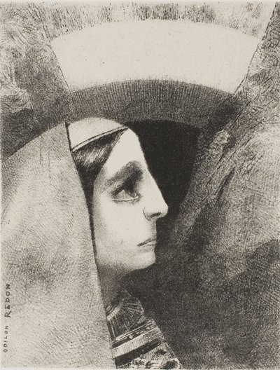 メランコリーの黒い太陽の前に、レノアが現れる、エドガー・ポーへのプレート2 作： Odilon Redon