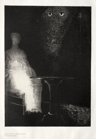 下に、私は人間の形の蒸気の輪郭を見た 作： Odilon Redon