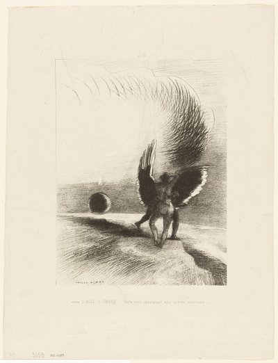 影の翼の下で黒い生き物が精力的に噛んでいた、プレート 4/6 作： Odilon Redon