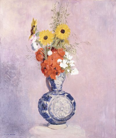 青い花瓶の花の花束、 作： Odilon Redon