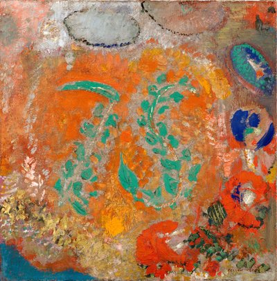 構成。 花瓶のない花。 オディロン・ルドン (1840-1916) の絵画、キャンバスに油彩、1905 年頃。 フランス美術、20 世紀、象徴主義、ナビ。 ニューヨーク近代美術館（アメリカ）。 作： Odilon Redon