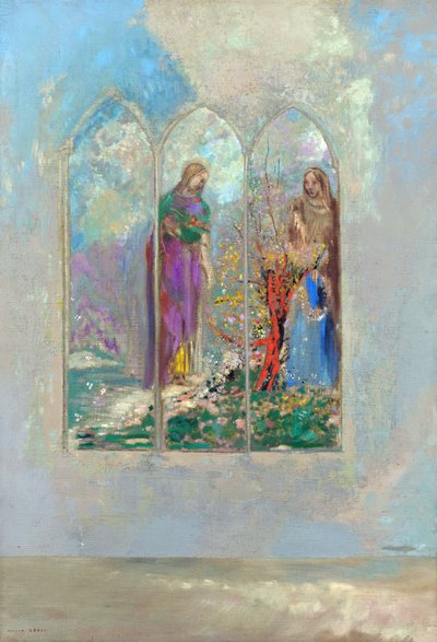 Devotion devant un buisson rouge - 赤い潅木のそばでの献身 - Odilon Redon (1840-1916)の絵画 作： Odilon Redon