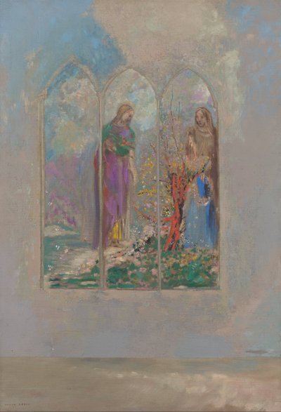 赤い茂み近くの献身 作： Odilon Redon