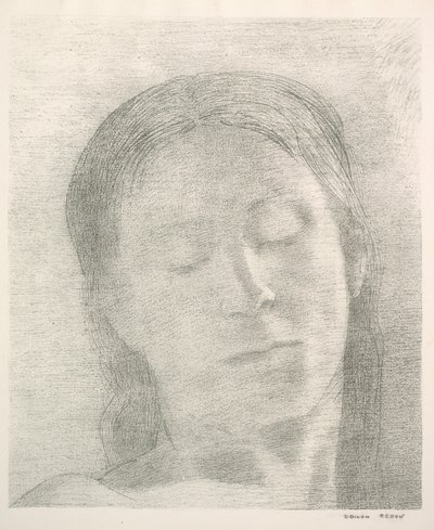 目を閉じて、1890年。 作： Odilon Redon