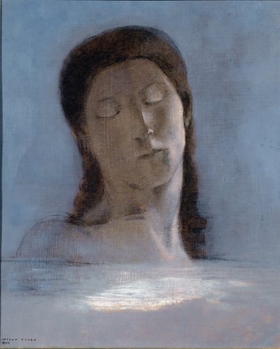 Eyes closed - 油彩・厚紙 作： Odilon Redon