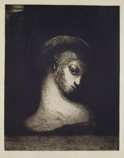 女性の頭 作： Odilon Redon