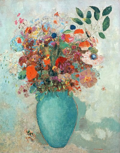 ターコイズブルーの花瓶の花、1912年頃 作： Odilon Redon