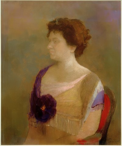 ボディスに花を持つ女性 作： Odilon Redon