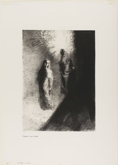 彼は青銅の壷を上げる、プレート 4/10 作： Odilon Redon
