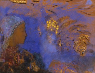 女性の頭（茶色の紙にパステル） 作： Odilon Redon