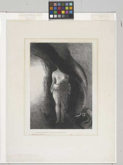 私はまだ偉大なイシスです！ (チンアップリケ紙にリトグラフ) 作： Odilon Redon