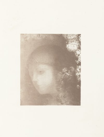 キンダーフッドはブルーメンに会いました 花を持つ子供の頭 作： Odilon Redon