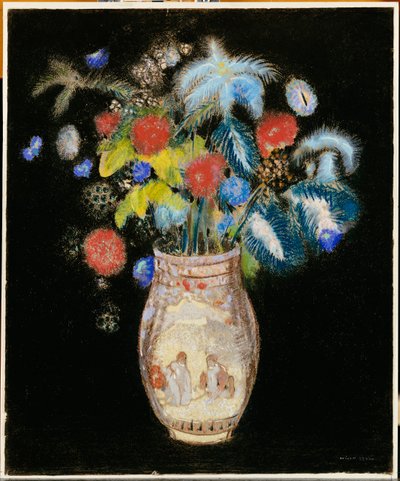 黒の背景に大きな花束、1910年頃 作： Odilon Redon