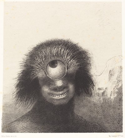 奇形のポリプが海岸に浮かんでいた、一種の笑顔で恐ろしいサイクロプス 作： Odilon Redon