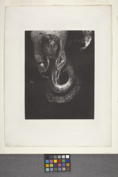 Oannès: "I, The First Consciousness Of Chaos..." (litografia sobre papel chine appliqué) 作： Odilon Redon