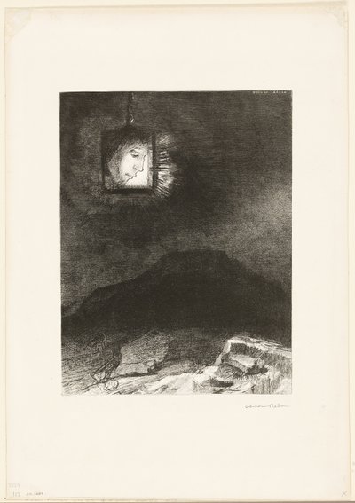 Precarious Glimmering, a Head Suspended from Infinity, プレート 3/6 作： Odilon Redon