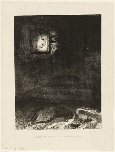 Precarious Glimmering, a Head Suspended from Infinity, プレート 3/6 作： Odilon Redon