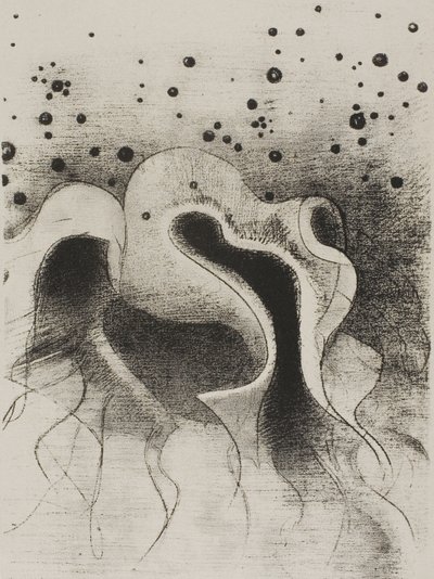 海の獣、革のような丸いボトル、プレート 22/24 作： Odilon Redon