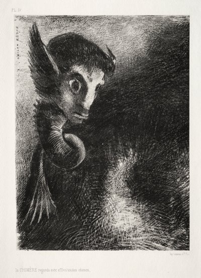 万物を恐怖で見つめるキマイラ 作： Odilon Redon