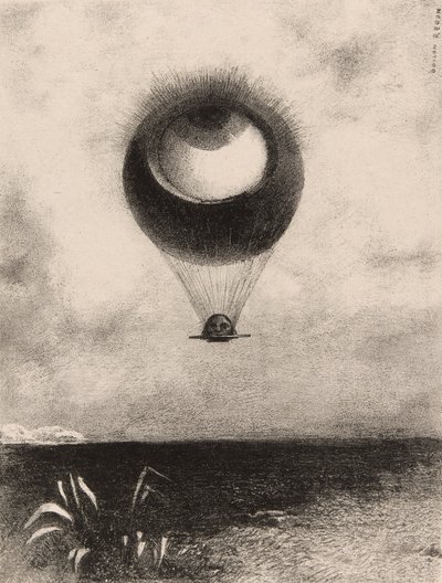 The Eye, Like a Strange Balloon Moves Towards Towards Infinity, プレート 1 から エドガー・ポーへ 作： Odilon Redon