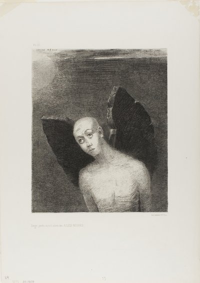 失われた天使は夜から黒い翼を開いた 作： Odilon Redon
