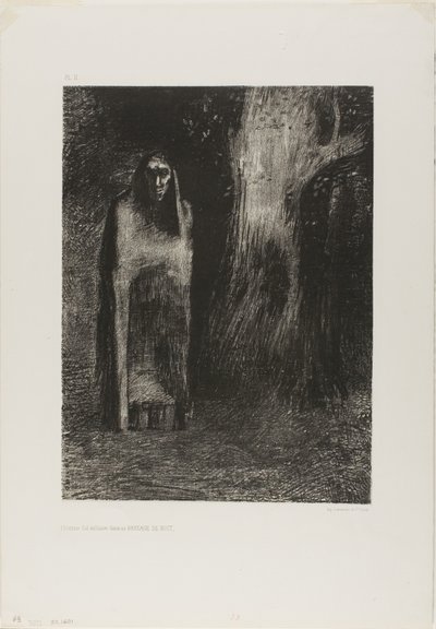 男は夜の風景の中で一人だった 夜より 作： Odilon Redon