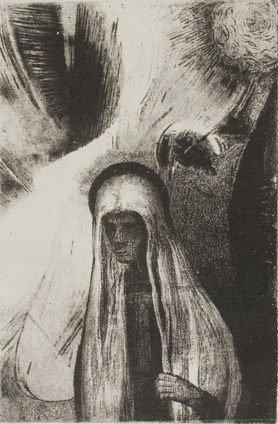 おばあさん: なにが怖いの? ワイドブラックホール！ おそらく空ですよね？」、プレート 19/24 作： Odilon Redon
