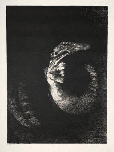 聖アントニウスの誘惑最初のシリーズ：それはバラでリースされた頭蓋骨です...、1888。 作： Odilon Redon