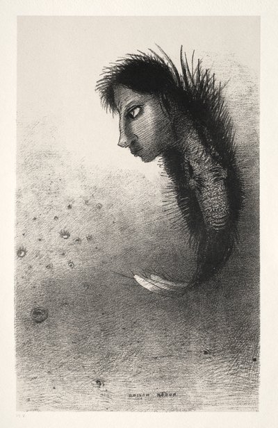 魚の体に人の頭を持つ特異な存在が現れる 作： Odilon Redon