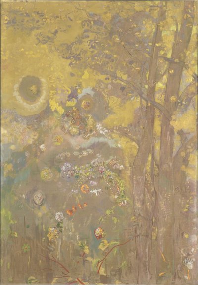 黄色の背景の木、1901 作： Odilon Redon