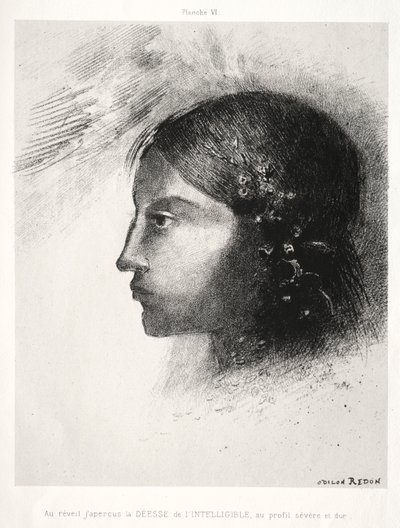 目が覚めると、シビアでハードな横顔の知性の女神を見た 作： Odilon Redon