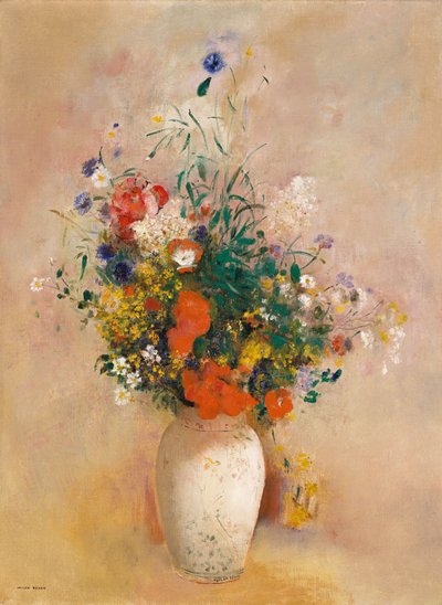 花瓶（ピンクの背景）、1906年頃（キャンバスに油彩） 作： Odilon Redon