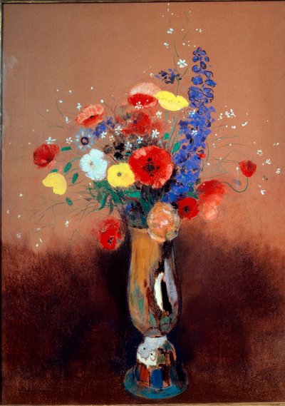 長首壺の野の花 1912年頃（紙にパステル 作： Odilon Redon