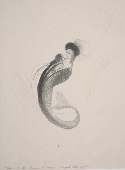 トーク帽と人魚の尻尾をかぶった女性 作： Odilon Redon