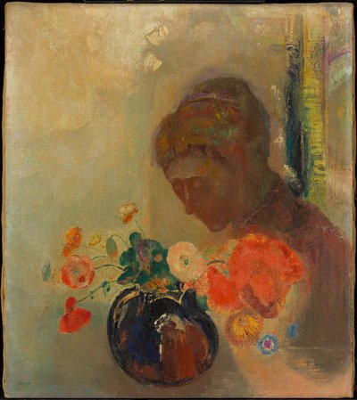 花瓶の花を持つ女性 作： オディロン・ルドン