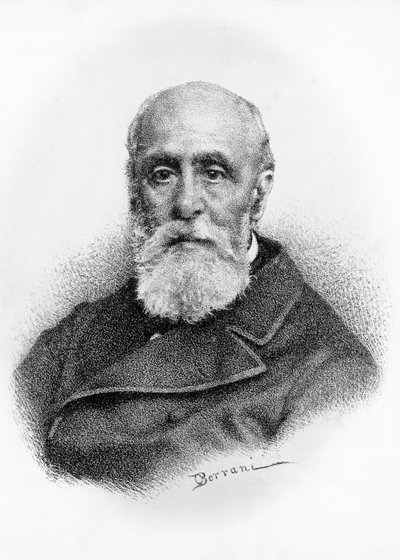 ジョヴァンニ・ルッフィーニ (1807-1881) の肖像画、イタリアの詩人で愛国者、オドアルド・ボラーニ (1833-1905) が描いたリトグラフ 作： Odoardo Borrani