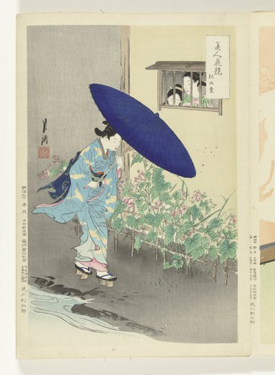 開花生け垣 美人と花の対比（連載タイトル） 美人花くらべ 作： Ogata Gekko