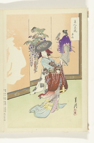 踊る女性 美人と花の対比（連載タイトル） 美人花くらべ 作： Ogata Gekko