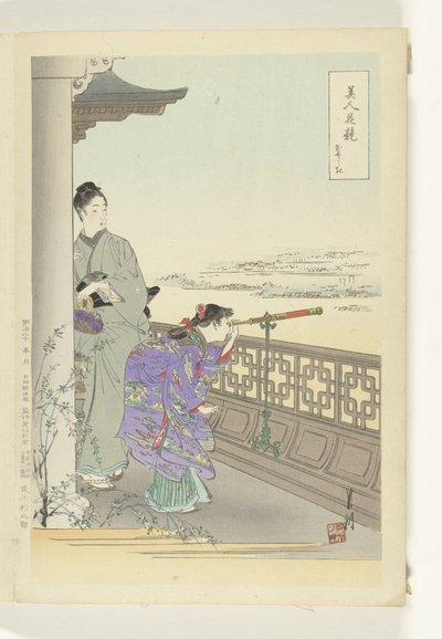 双眼鏡 美人と花の対比（連載タイトル） 美人花くらべ 作： Ogata Gekko