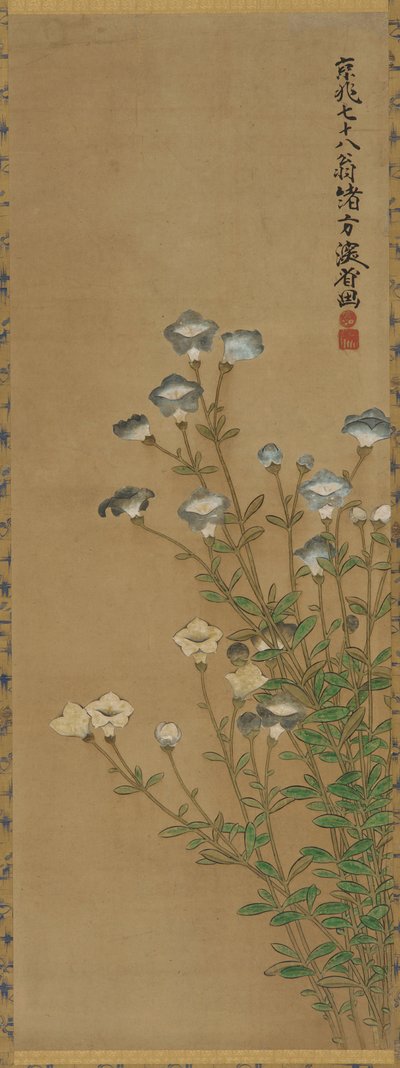細い茎に青と白の花 江戸時代・18～19世紀 作： Ogata Kenzan