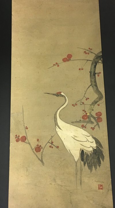 紅梅の枝と鶴 作： Ogata Kenzan