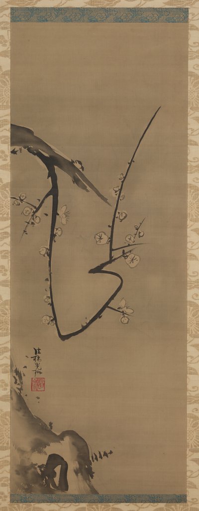 サクラ、掛軸、1700年頃（絹にインク） 作： Ogata Korin