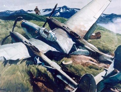 「不時着、アリューシャン」、1943 年 作： Ogden Minton Pleissner
