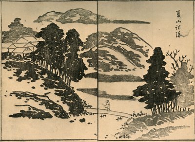 橋を渡る人物のいる風景、1809 年、1924 年。 作： Ogura Tokei
