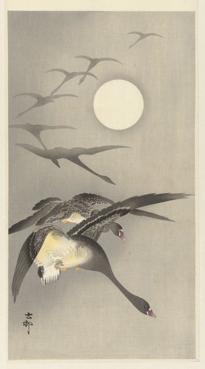 満月のガチョウ 作： Ohara Koson
