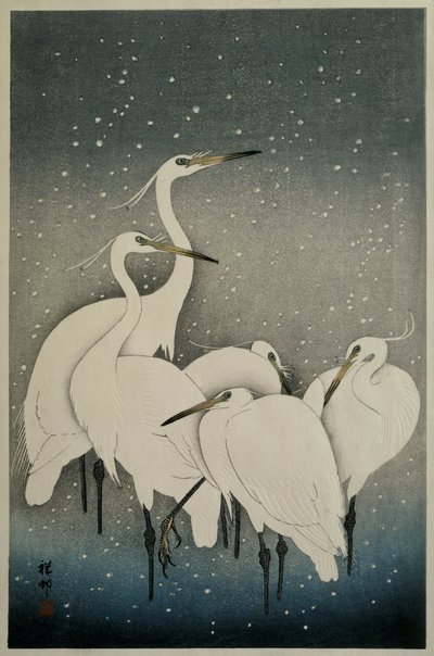 白鷺の群れ 作： Ohara Koson