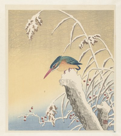 雪の中のカワセミ 作： Ohara Koson