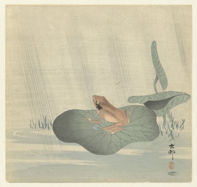蓮の葉の上のカエル 作： Ohara Koson